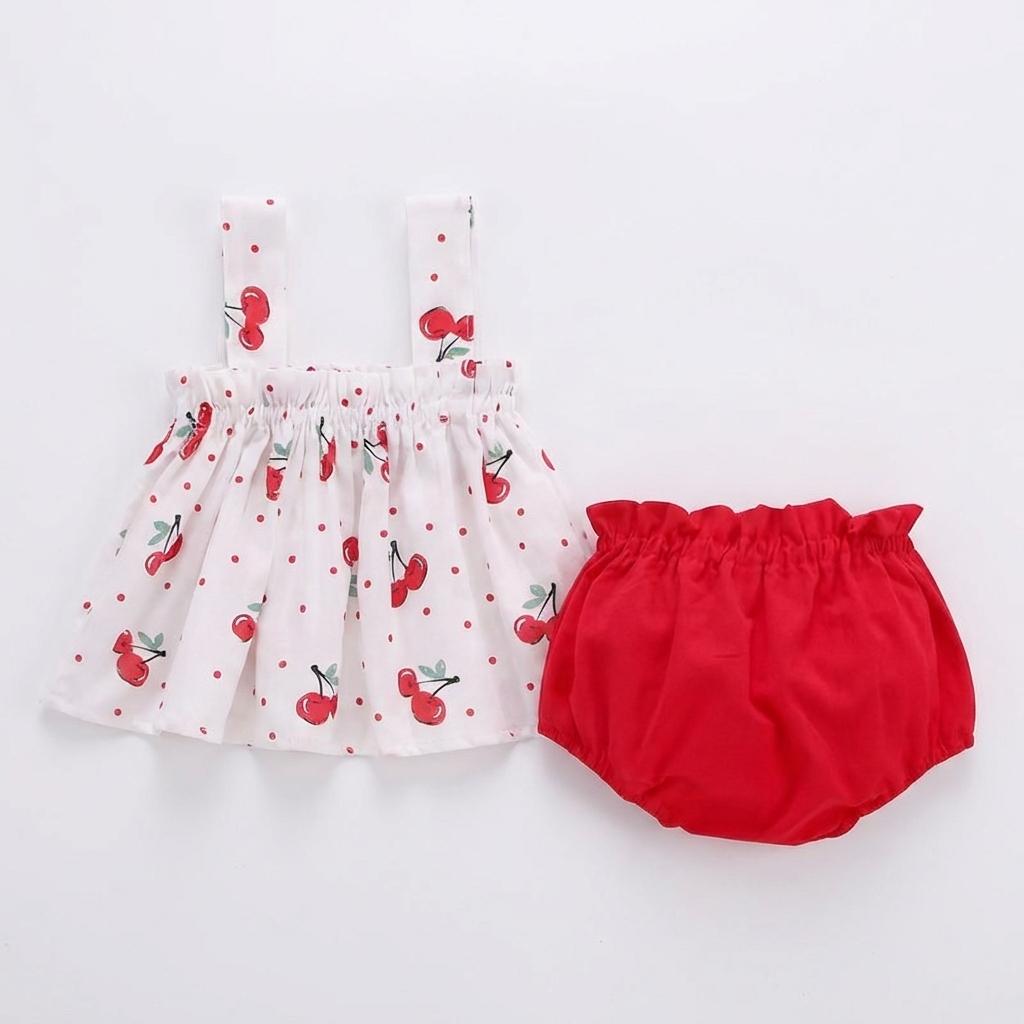 Sweet Cherry Print Strap Top and Ruffle Bloomers Summer Set